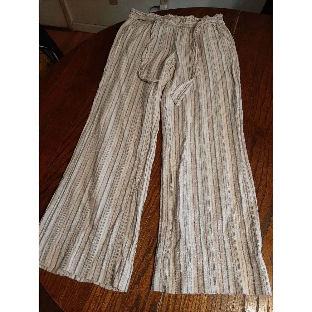 Medium Jolt Linen Belted Casual Pants Pink White Grey Black